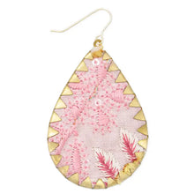 Load image into Gallery viewer, Pink Embroidered Crimped Earrings