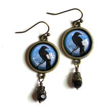 Load image into Gallery viewer, Raven on Full Moon Earrings