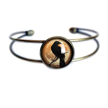 Load image into Gallery viewer, Raven on Moon Cuff Bracelet