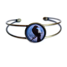 Load image into Gallery viewer, Raven on Moon Cuff Bracelet