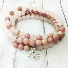 Load image into Gallery viewer, Rose Quartz & Rhodonite Bead Mala Bracelet