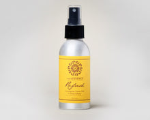 Load image into Gallery viewer, Silver spray bottle with yellow Refresh label