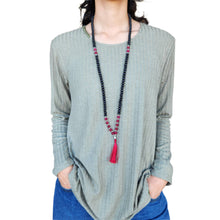 Load image into Gallery viewer, Wooden Beaded Mala Necklace with Onyx