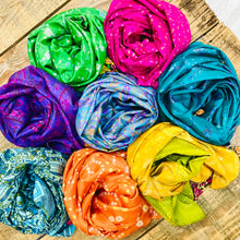 Load image into Gallery viewer, Up-Cycled Silk Sari Tassel Scarves