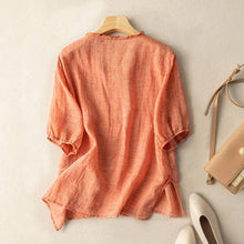Load image into Gallery viewer, Organic Cotton  V-Neck Short Sleeve Loose Shirt