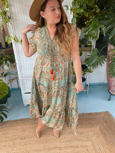 Bohemian Maxi Silk Dress - Green