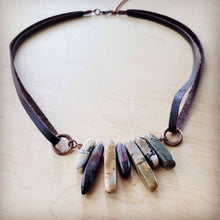 Load image into Gallery viewer, Picasso Jasper Stone Collar Necklace w/ Genuine Leather Cord 261f