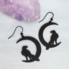Load image into Gallery viewer, Mystic Night Black Raven Moon Earrings