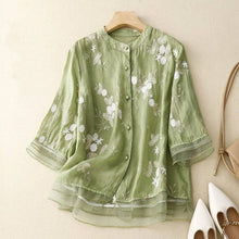 Load image into Gallery viewer, Embroidered Short Sleeve Patchwork Blouse