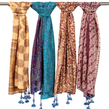 Load image into Gallery viewer, Up-Cycled Silk Sari Tassel Scarves