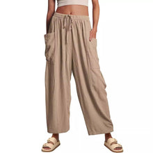 Load image into Gallery viewer, Loose Fit Cotton Linen Cropped Trousers With Elastic Waist