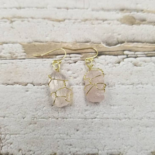 Natural Rose Quartz Wire Wrapped Earrings