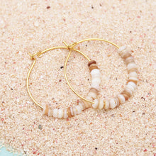 Load image into Gallery viewer, Beach Days White Bead Gold Hoop Earrings
