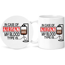 Load image into Gallery viewer, Blood Type is Coffee Funny Coffee Lovers White Ceramic 11oz Coffee Mug Gift Set