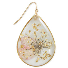 Load image into Gallery viewer, Gilded Flower Pink Dried Flower Teardrop Earrings