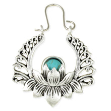 Load image into Gallery viewer, Southwest Meditation Silver Lotus Hoop Earrings