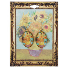 Load image into Gallery viewer, Sunflowers Print Gold Oval Fine Art Earrings