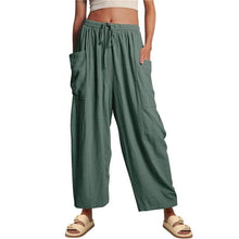Load image into Gallery viewer, Loose Fit Cotton Linen Cropped Trousers With Elastic Waist