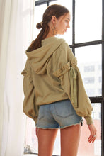Load image into Gallery viewer, RUFFLED PUFF SLEEVE ZIP UP HOODIE
