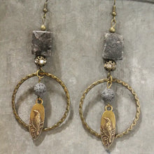 Load image into Gallery viewer, In the Dark of Night Raven &amp; Stone Dangle Drop Earrings
