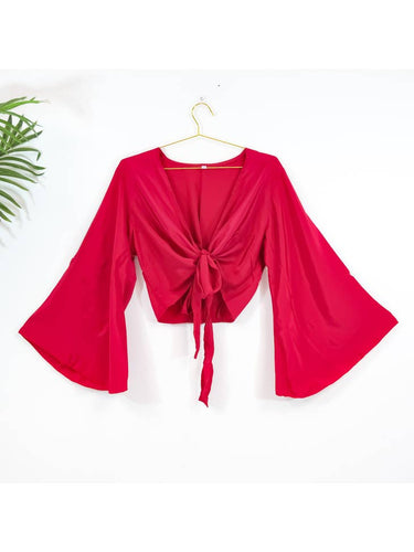Silk Wrap Tie Top - Red