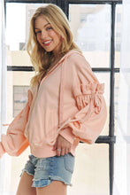 Load image into Gallery viewer, RUFFLED PUFF SLEEVE ZIP UP HOODIE