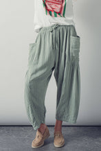 Load image into Gallery viewer, Striped Cotton Drawstring Harem Pants
