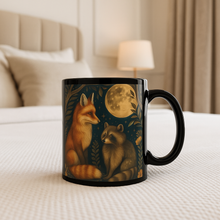 Load image into Gallery viewer, Woodland Fox &amp; Raccoon Moon Mug, Black Ceramic Coffee Cup