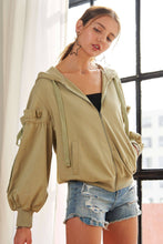 Load image into Gallery viewer, RUFFLED PUFF SLEEVE ZIP UP HOODIE