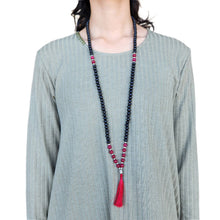 Load image into Gallery viewer, Wooden Beaded Mala Necklace with Onyx