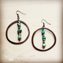 Load image into Gallery viewer, Copper Hoop Earrings in Natural Turquoise and Wood 201q