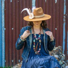 Load image into Gallery viewer, Aqua Terra Slab Necklace with Copper Hoop and leatherFringe Tassel 240r