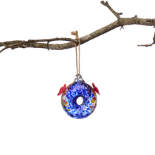 Load image into Gallery viewer, Round Blue Art Glass Double Hummingbird Feeder