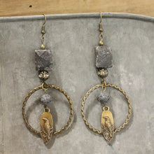 Load image into Gallery viewer, In the Dark of Night Raven &amp; Stone Dangle Drop Earrings