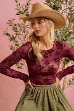 Load image into Gallery viewer, FLORAL EMBROIDERED STRETCH LACE LONG SLEEVE TOP