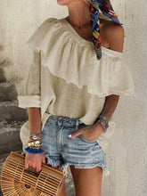 Load image into Gallery viewer, Original Solid Color Falbala Off-The-Shoulder T-Shirt Top
