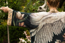 Load image into Gallery viewer, Under My Wing Pixie Crop Kimono w/ Swan &amp; feathers