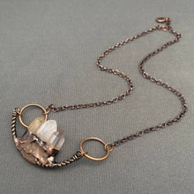 Load image into Gallery viewer, Vintage 3 White Crystal Bronze Pendant Necklace