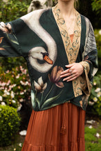 Load image into Gallery viewer, Under My Wing Pixie Crop Kimono w/ Swan &amp; feathers