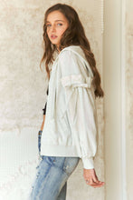Load image into Gallery viewer, RUFFLED PUFF SLEEVE ZIP UP HOODIE