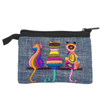 Load image into Gallery viewer, Embroidered 3 Cats Psychedelic Ecuadorian Coin Purse Pouch