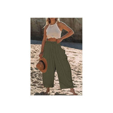 Load image into Gallery viewer, Loose Fit Cotton Linen Cropped Trousers With Elastic Waist