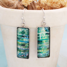Load image into Gallery viewer, Bridge Water Lily Print Silver Bar Fine Art Earrings