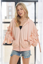 Load image into Gallery viewer, RUFFLED PUFF SLEEVE ZIP UP HOODIE