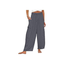 Load image into Gallery viewer, Loose Fit Cotton Linen Cropped Trousers With Elastic Waist