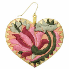 Load image into Gallery viewer, Pink Embroidered Crimped Set Heart Earrings