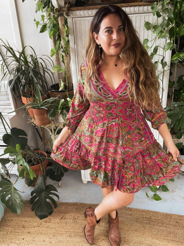 Short Boho Balloon Sleeve Dress