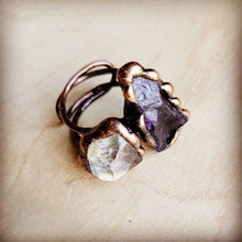 Load image into Gallery viewer, Genuine Amethyst and Quartz Ring in a Copper Setting