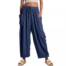 Load image into Gallery viewer, Loose Fit Cotton Linen Cropped Trousers With Elastic Waist