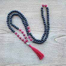 Load image into Gallery viewer, Wooden Beaded Mala Necklace with Onyx